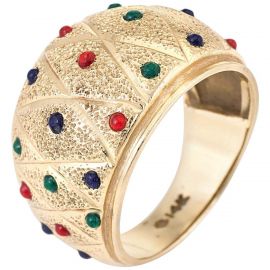 Enamel Dome Cigar Band Ring Vintage 14 Karat Yellow Gold 