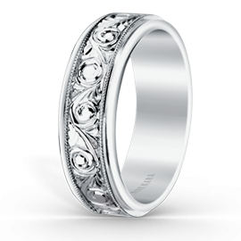 Exquisite detailing highlights our exclusive line of 14K White Gold engraved bands