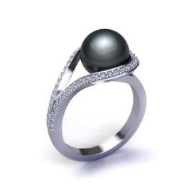 Gray and dark Grey duo pearls Ring 14K White Gold Princess Diamond  Try At Home