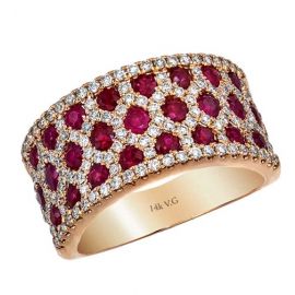 14K rose gold diamond and ruby fashion ring