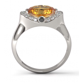 Vintage Yellow  Citrine 14k White Gold  Diamond Ring 
