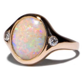 Opal and Diamond Ring in 14K Gold,