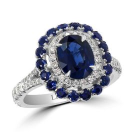 Oval Sapphire/Diamond Double Halo Ring
