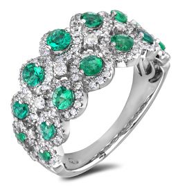 Emerald & Diamond Wide Anniversary Ring in 